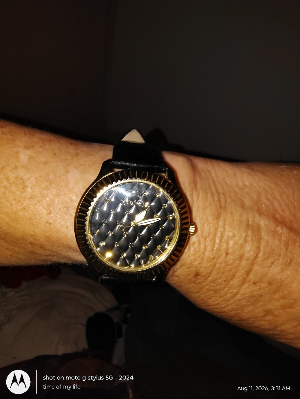 Invicta Black Quilted Dial Watch with Gold-Tone Case